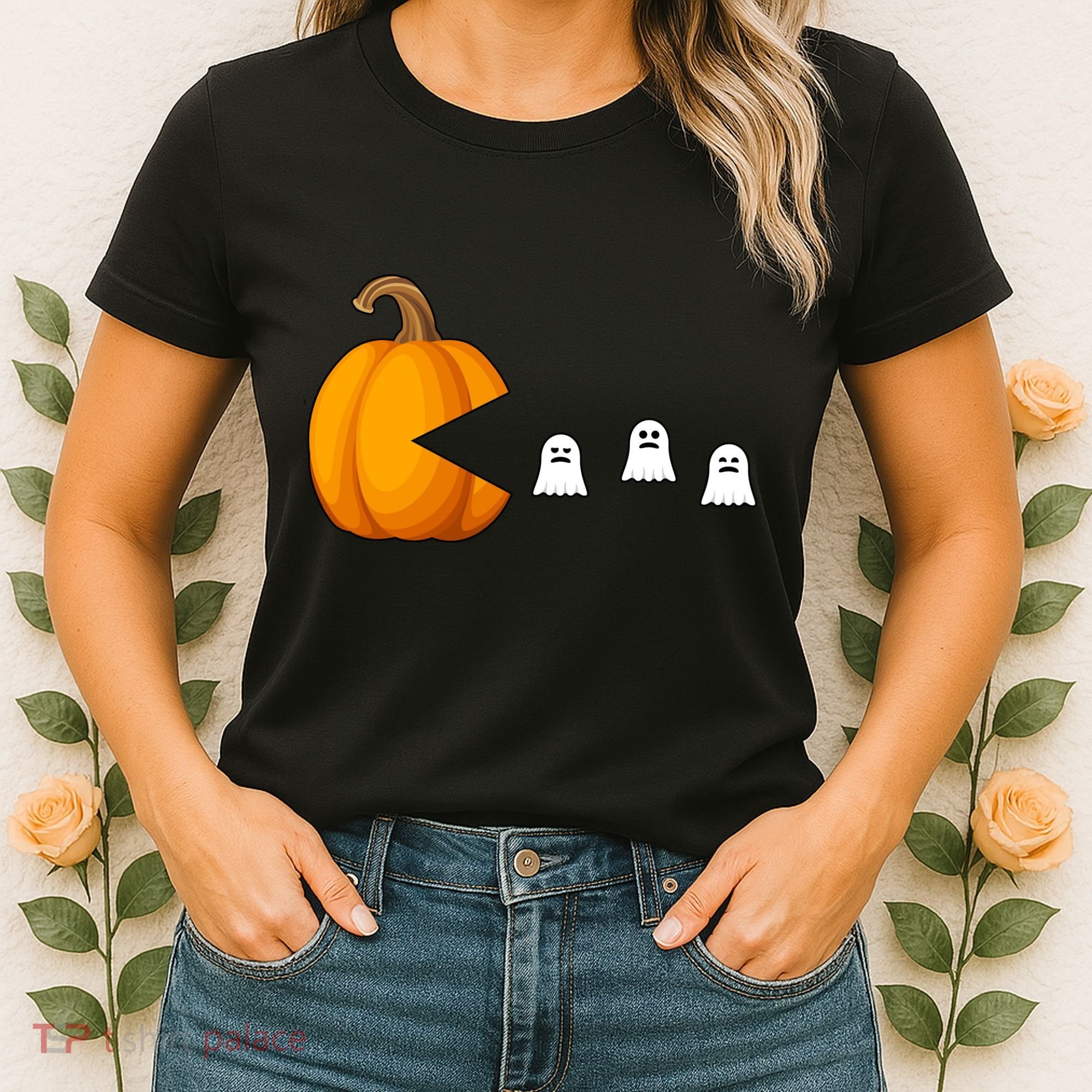 Pumpkin Ghosts Retro Pic Elated Women's T-Shirt