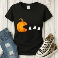 Pumpkin Ghosts Retro Pic Elated Women's T-Shirt thumb 3