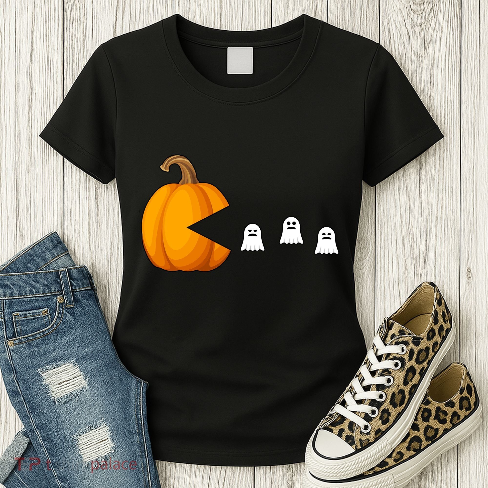 Pumpkin Ghosts Retro Pic Elated Women's T-Shirt