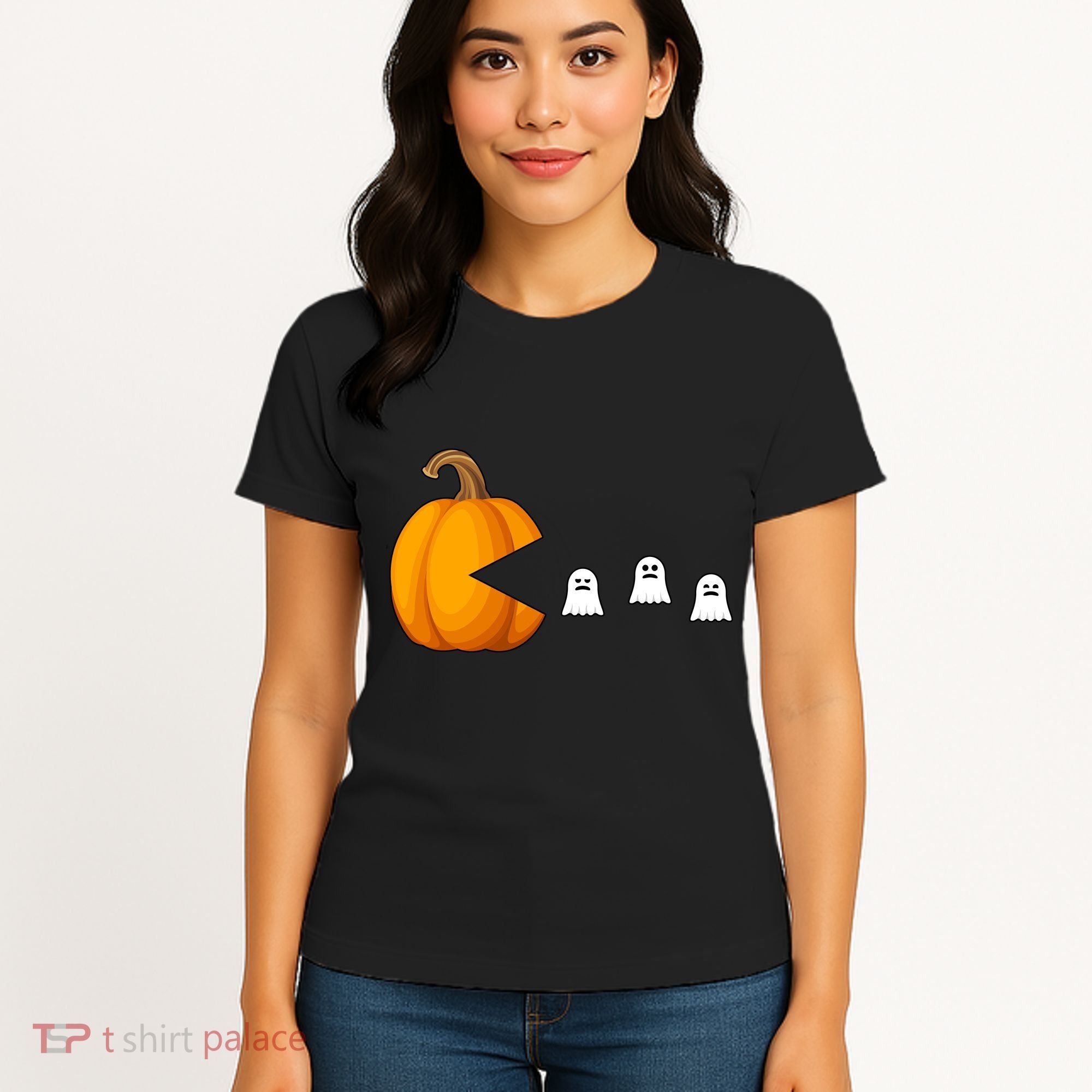 Pumpkin Ghosts Retro Pic Elated Women's T-Shirt