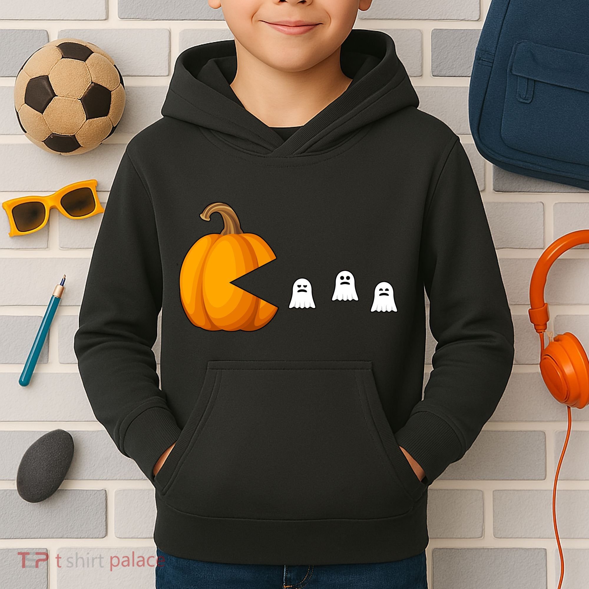 Pumpkin Ghosts Retro Pic Elated Kids Hoodie