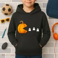 Pumpkin Ghosts Retro Pic Elated Kids Hoodie thumb 2