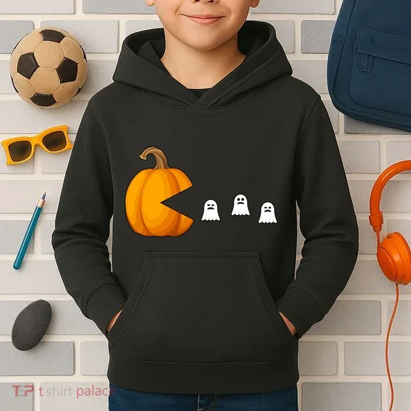 Pumpkin Ghosts Retro Pic Elated Kids Hoodie