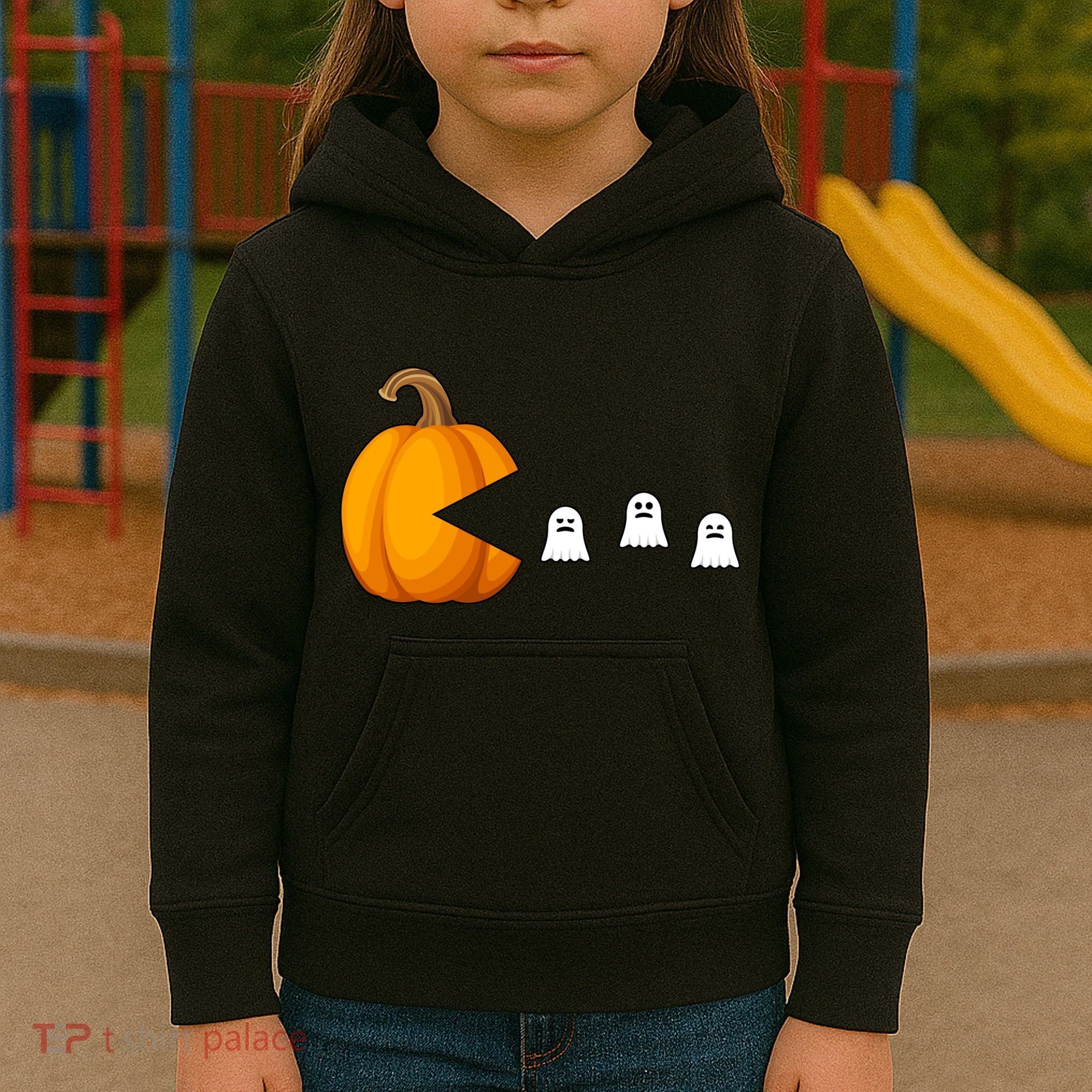 Pumpkin Ghosts Retro Pic Elated Kids Hoodie