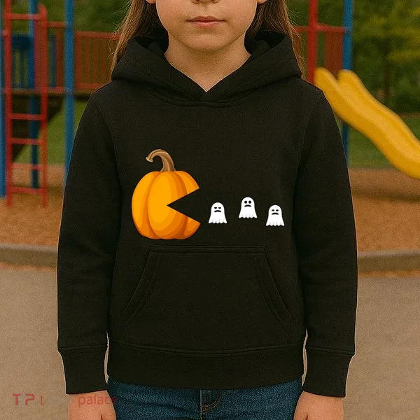 Pumpkin Ghosts Retro Pic Elated Kids Hoodie