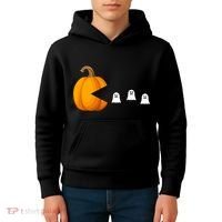 Pumpkin Ghosts Retro Pic Elated Kids Hoodie thumb 4