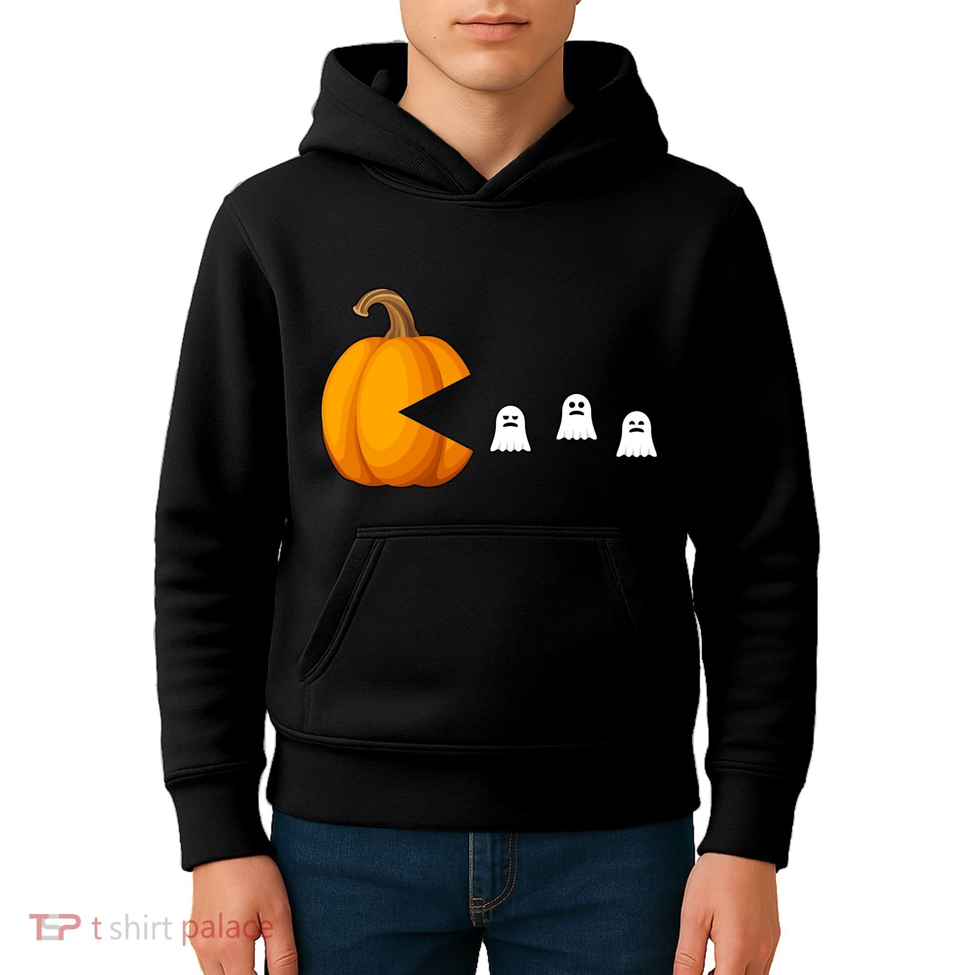 Pumpkin Ghosts Retro Pic Elated Kids Hoodie