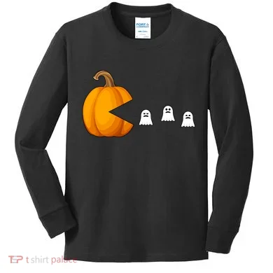 Pumpkin Ghosts Retro Pic Elated Kids Long Sleeve Shirt