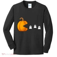 Pumpkin Ghosts Retro Pic Elated Kids Long Sleeve Shirt thumb 0