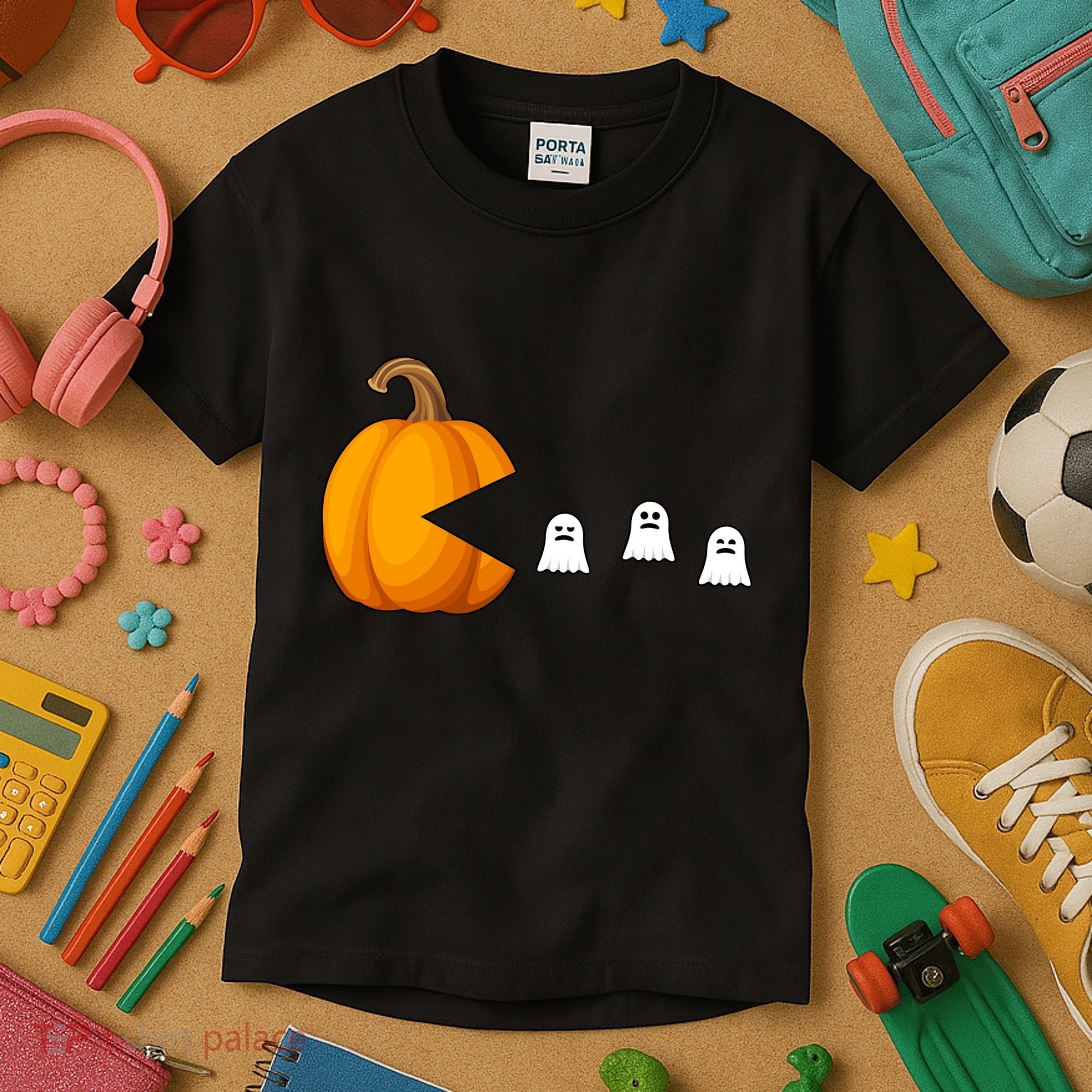 Pumpkin Ghosts Retro Pic Elated Kids T-Shirt