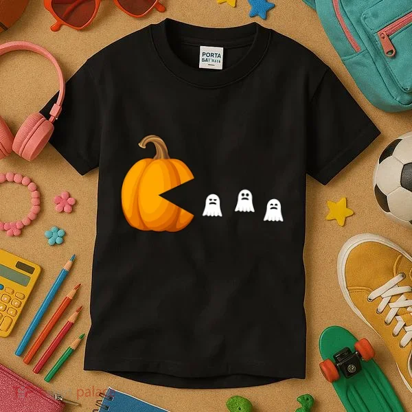 Pumpkin Ghosts Retro Pic Elated Kids T-Shirt