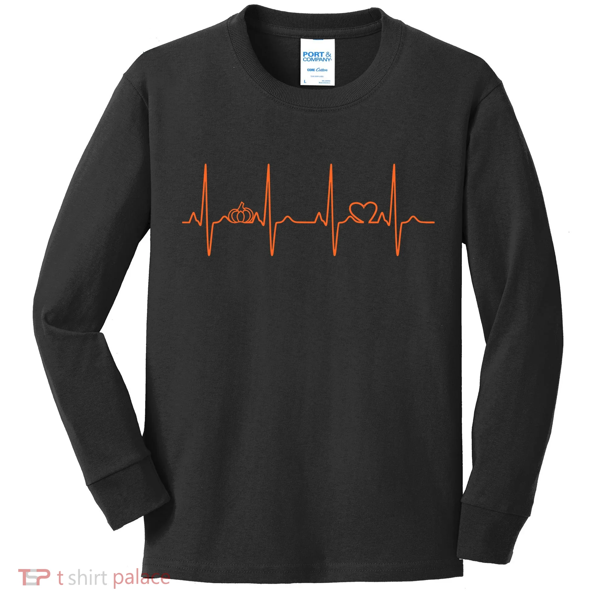 Pumpkin Halloween Heartbeat Pulse Kids Long Sleeve Shirt