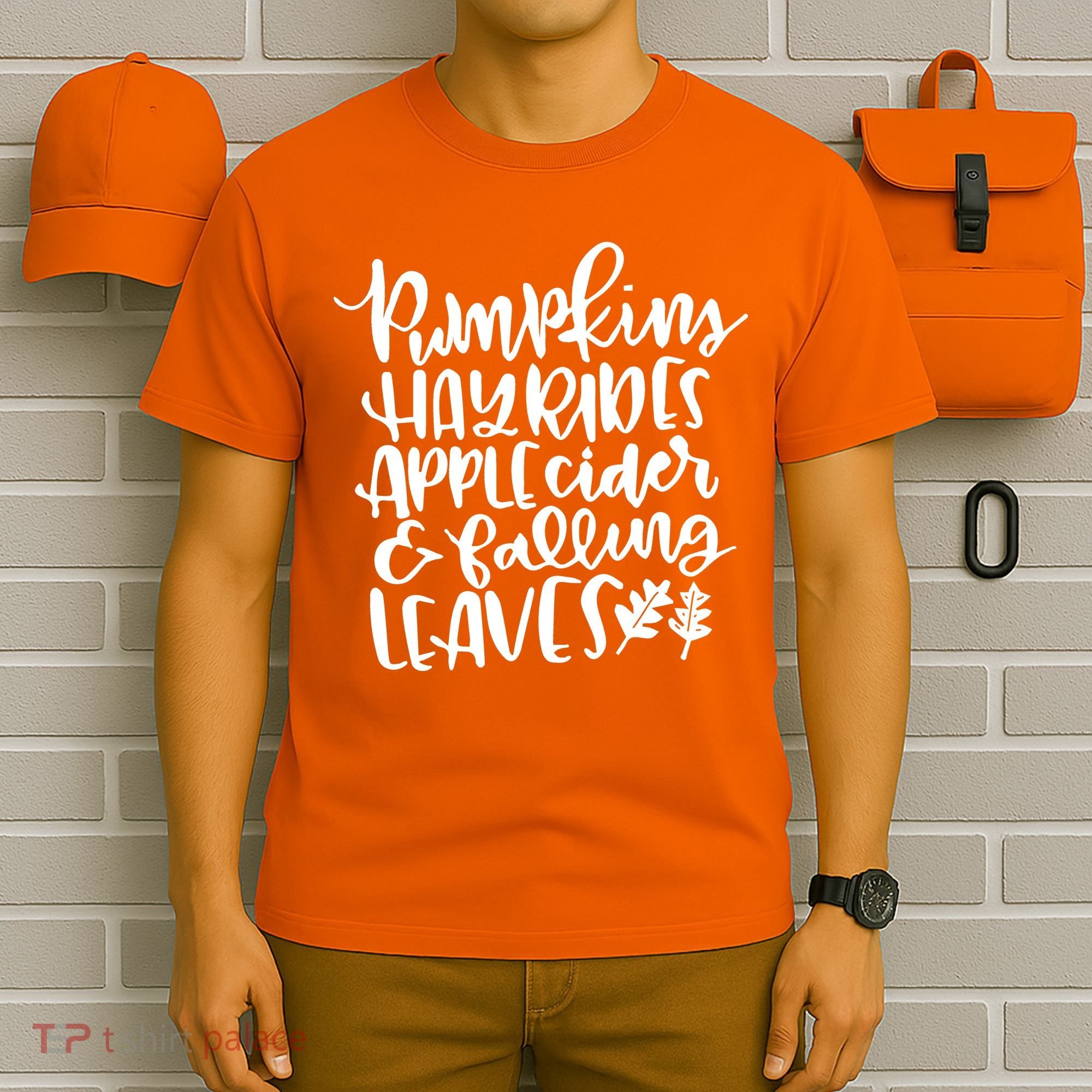 Pumpkin Hayrides Apple cider Falling Leaves T-Shirt