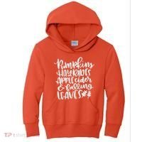 Pumpkin Hayrides Apple cider Falling Leaves Kids Hoodie thumb 0