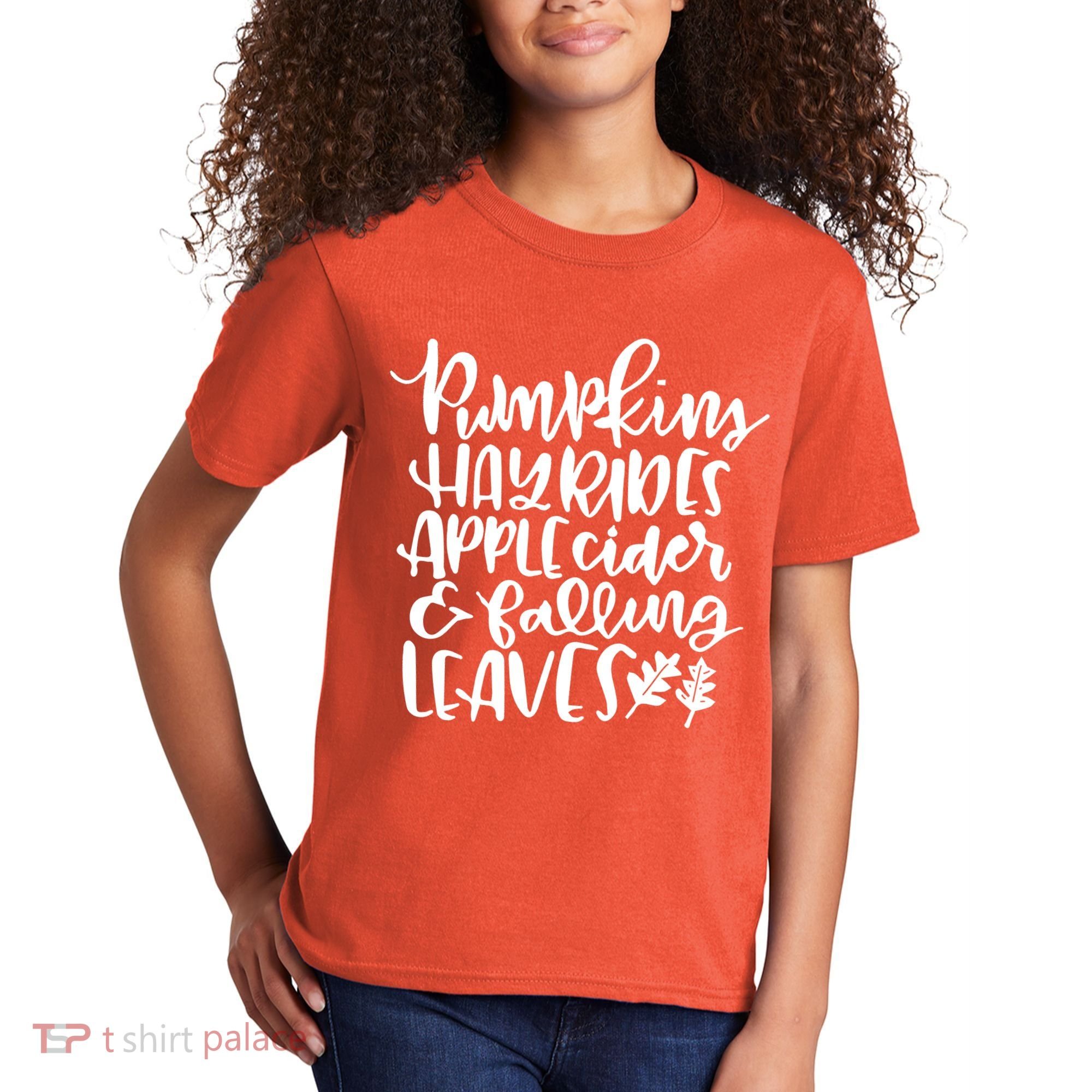 Pumpkin Hayrides Apple cider Falling Leaves Kids T-Shirt