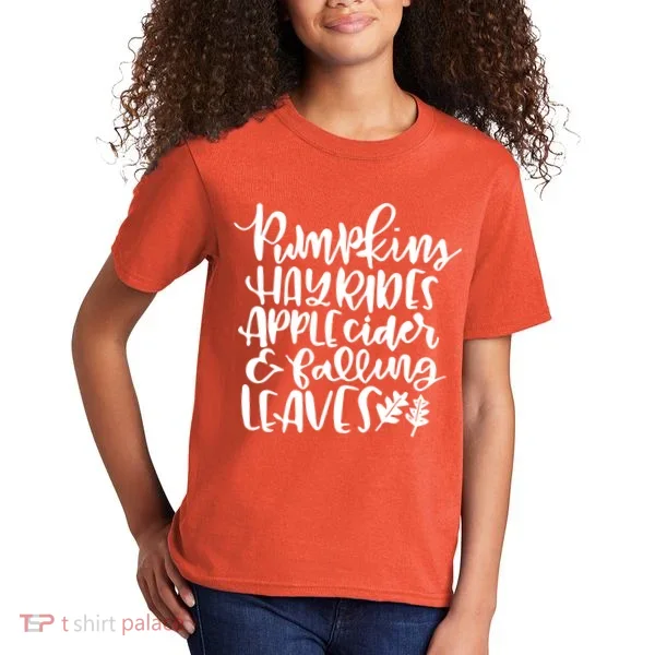 Pumpkin Hayrides Apple cider Falling Leaves Kids T-Shirt