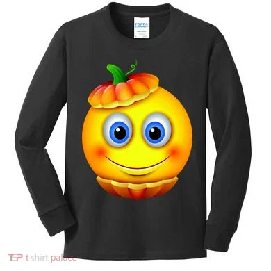 Pumpkin Smiley Emoji Kids Long Sleeve Shirt