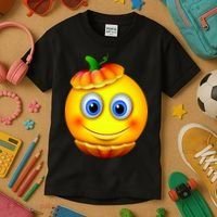 Pumpkin Smiley Emoji Kids T-Shirt thumb 3