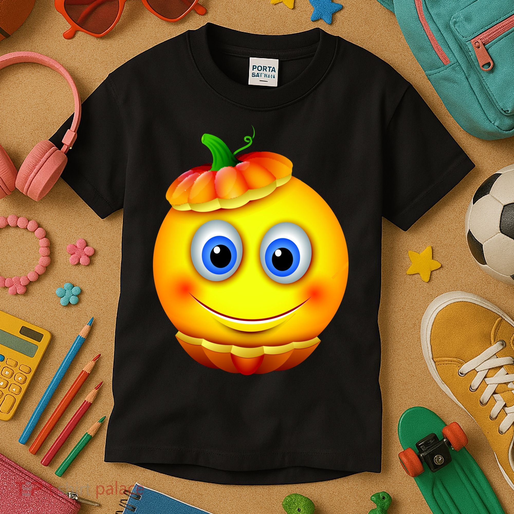 Pumpkin Smiley Emoji Kids T-Shirt