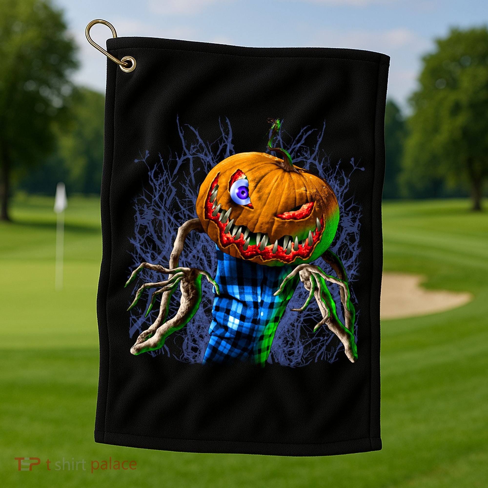 Pumpkinhead Scarecrow Halloween Golf Towel