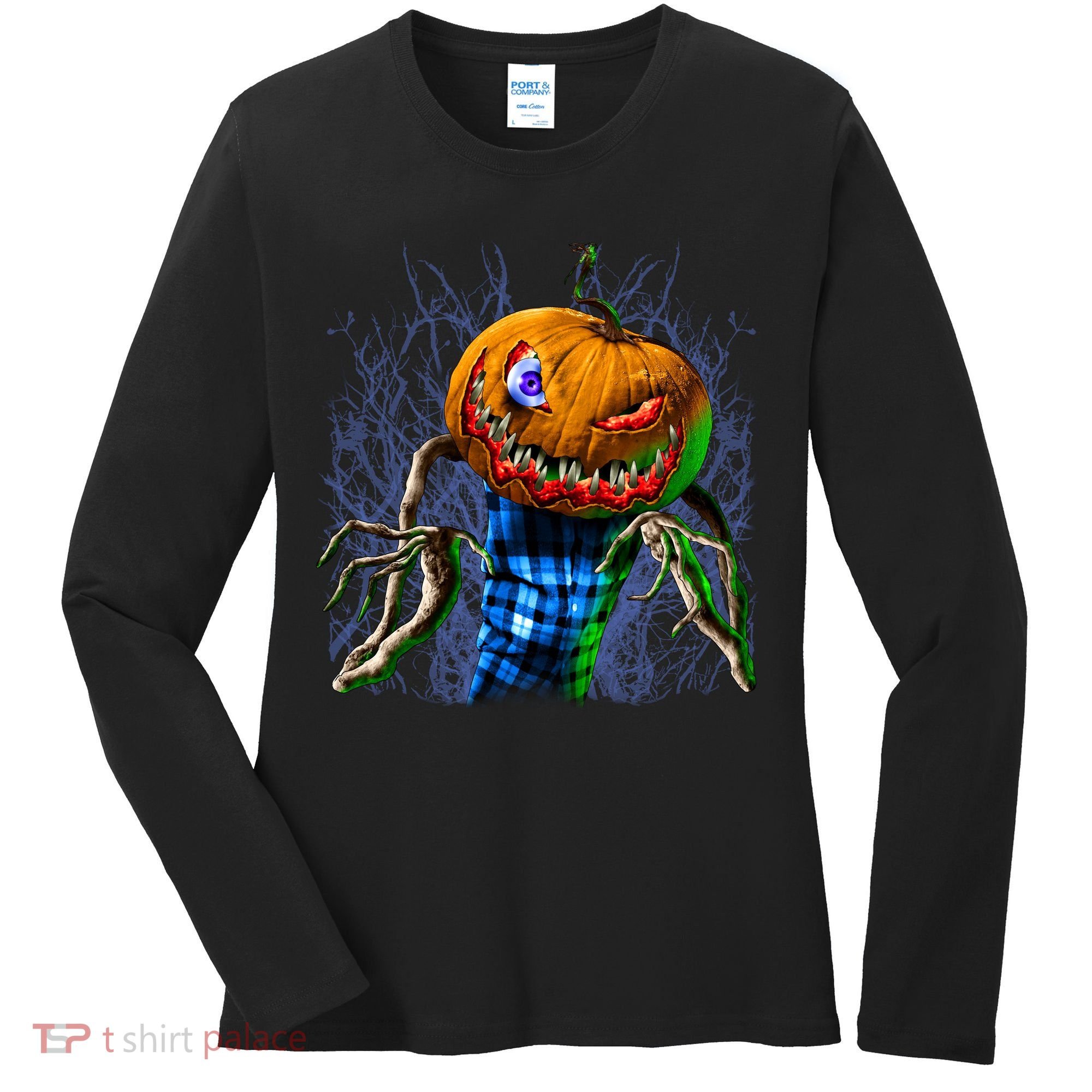 Pumpkinhead Scarecrow Halloween Women's Long Sleeve Shirt