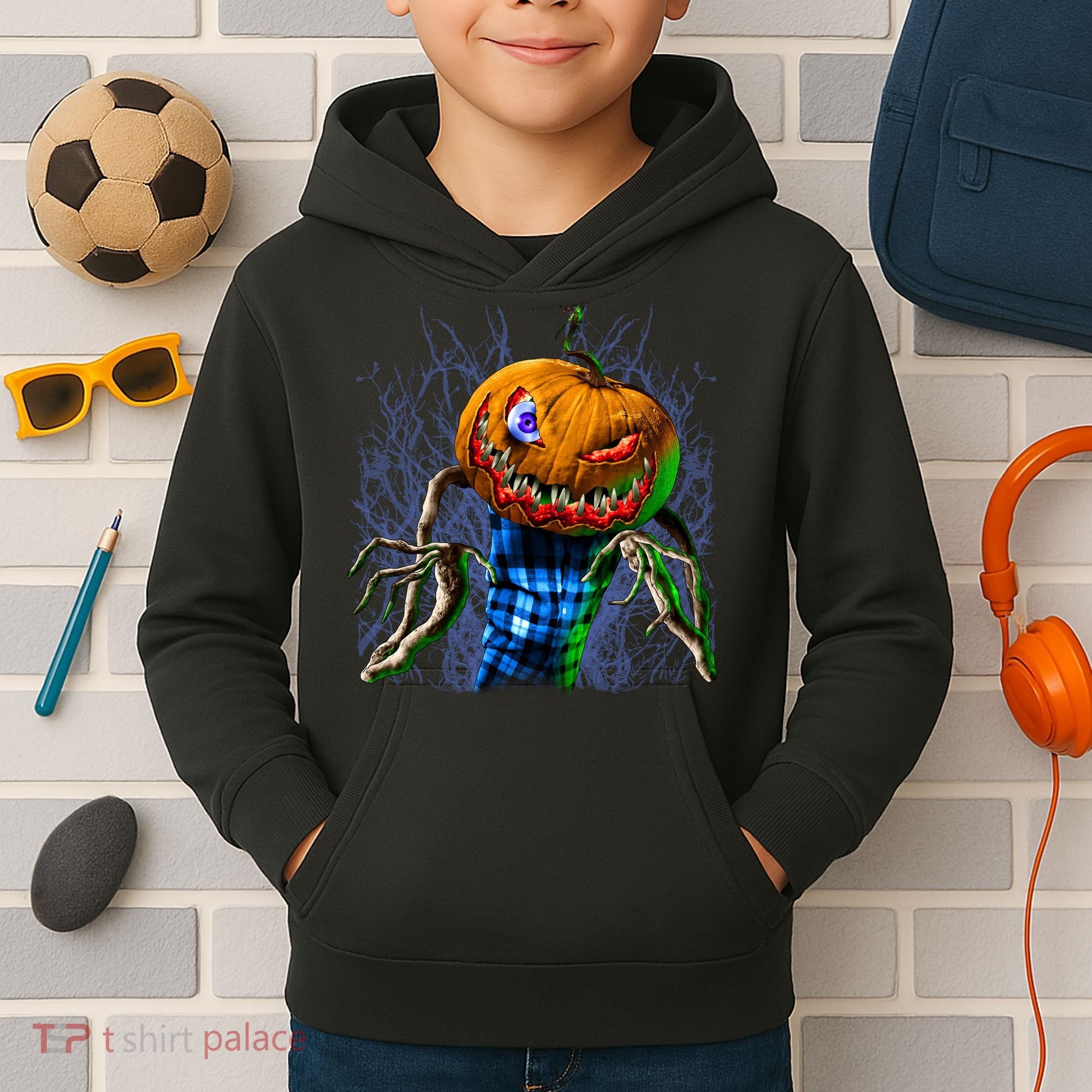 Pumpkinhead Scarecrow Halloween Kids Hoodie