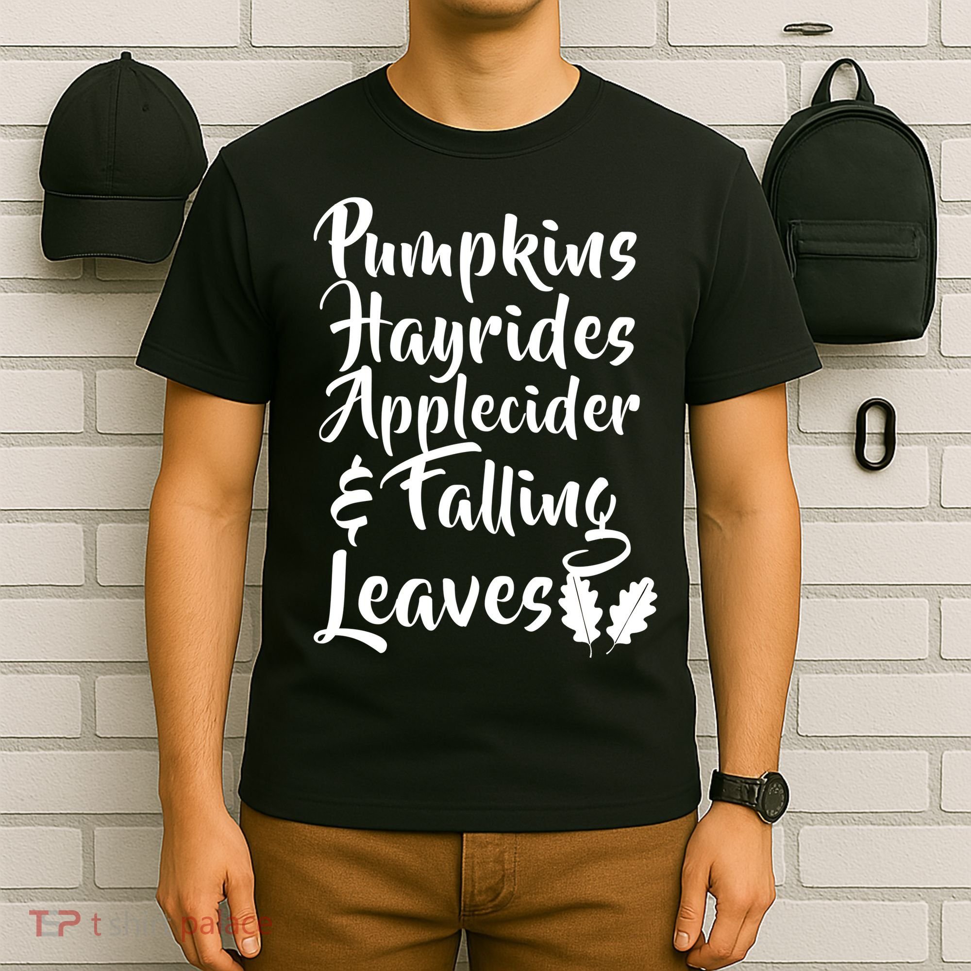 Pumpkins Hayrides Apple Cider and Falling Leaves T-Shirt