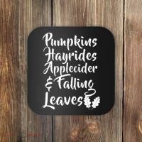 Pumpkins Hayrides Apple Cider and Falling Leaves Coaster thumb 0
