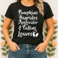 Pumpkins Hayrides Apple Cider and Falling Leaves Women's T-Shirt thumb 2