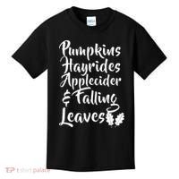 Pumpkins Hayrides Apple Cider and Falling Leaves Kids T-Shirt thumb 0