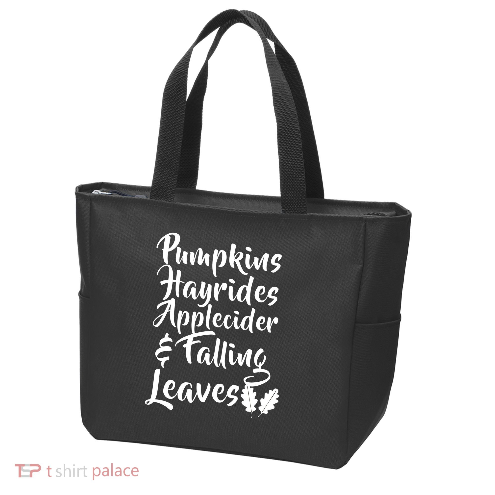 Pumpkins Hayrides Apple Cider and Falling Leaves Tote Bag