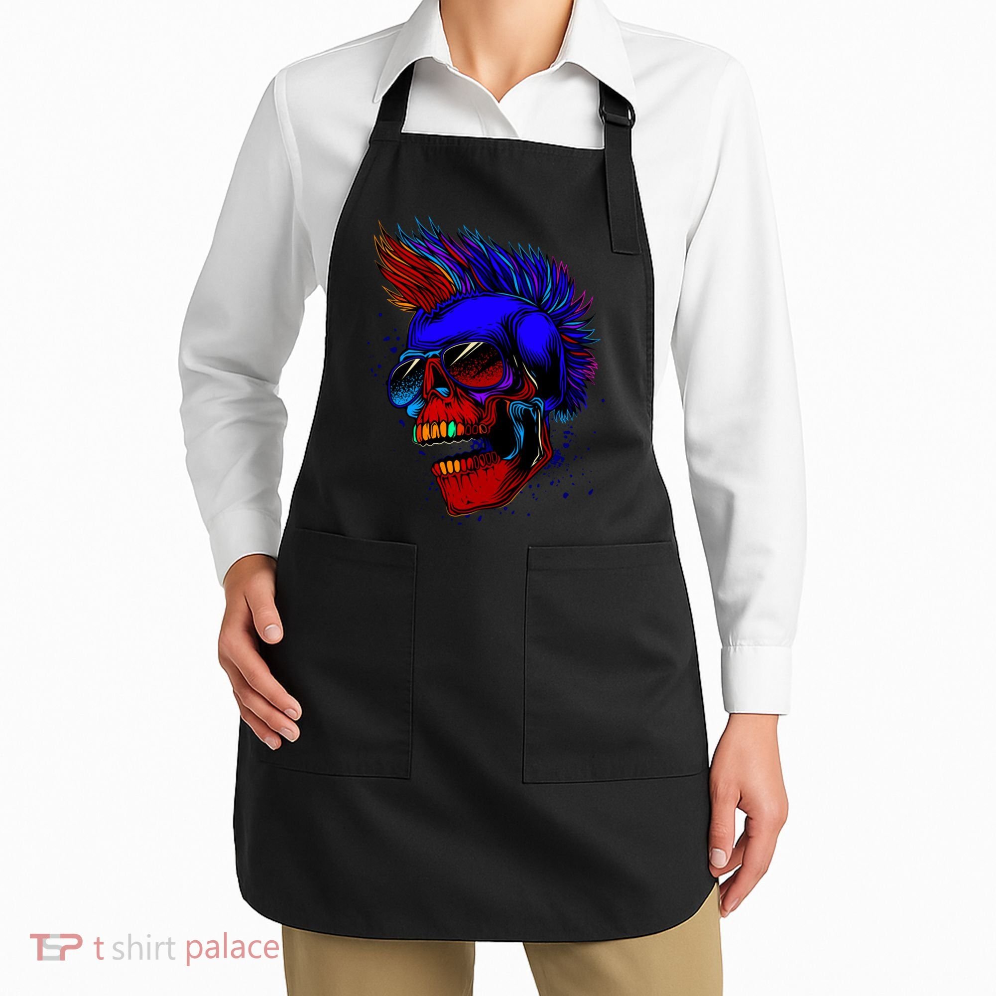 Punk Rock Neon Skull Head Apron