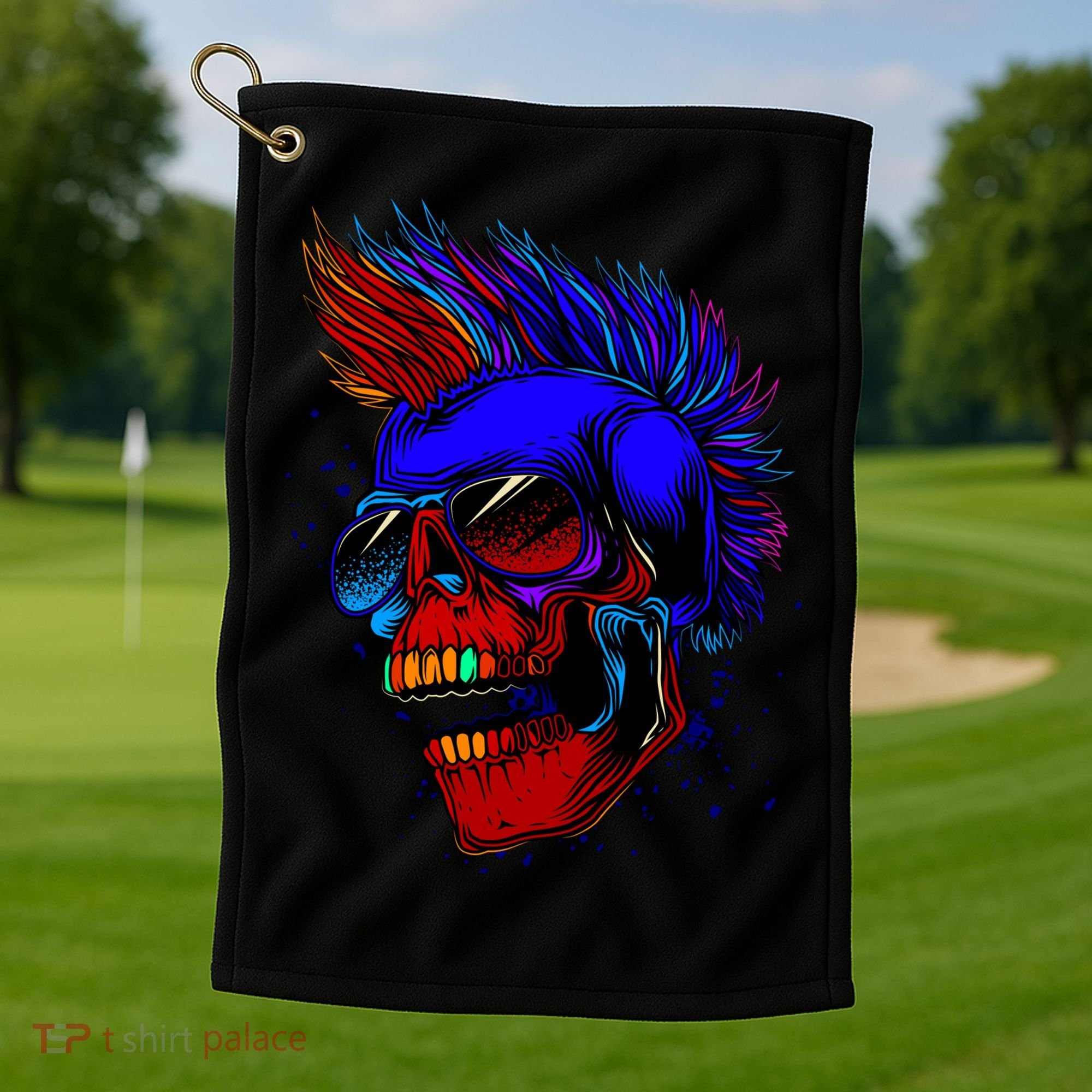 Punk Rock Neon Skull Head Golf Towel