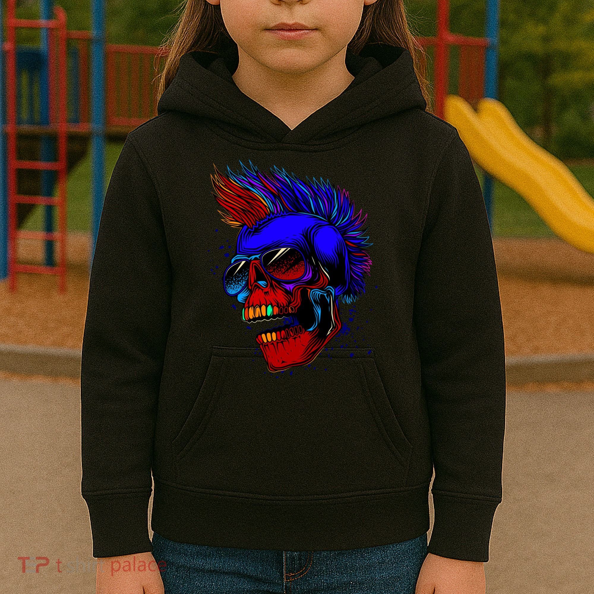 Punk Rock Neon Skull Head Kids Hoodie