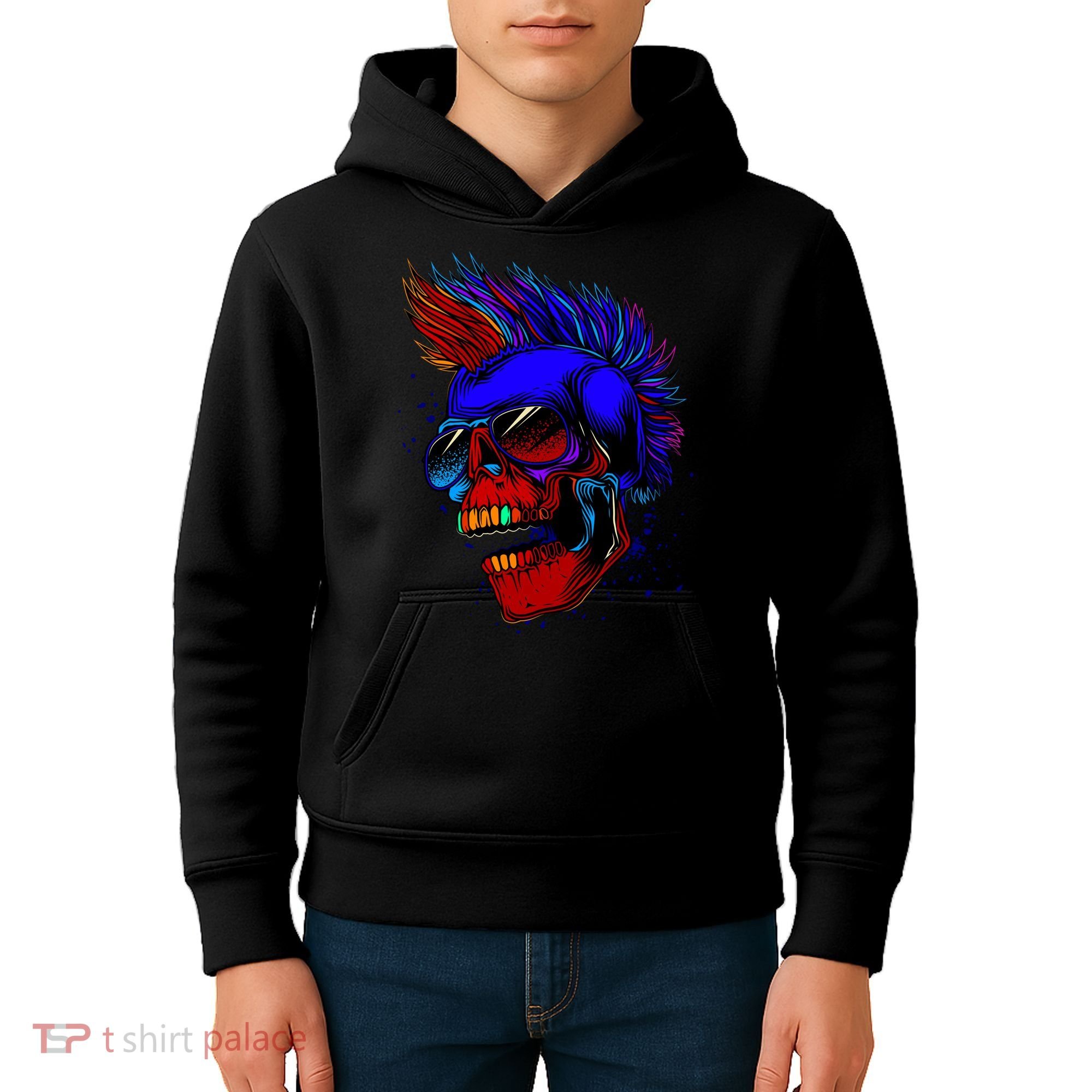 Punk Rock Neon Skull Head Kids Hoodie