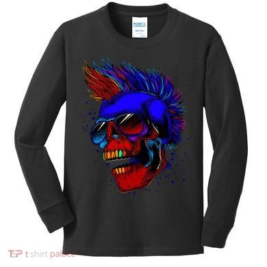 Punk Rock Neon Skull Head Kids Long Sleeve Shirt