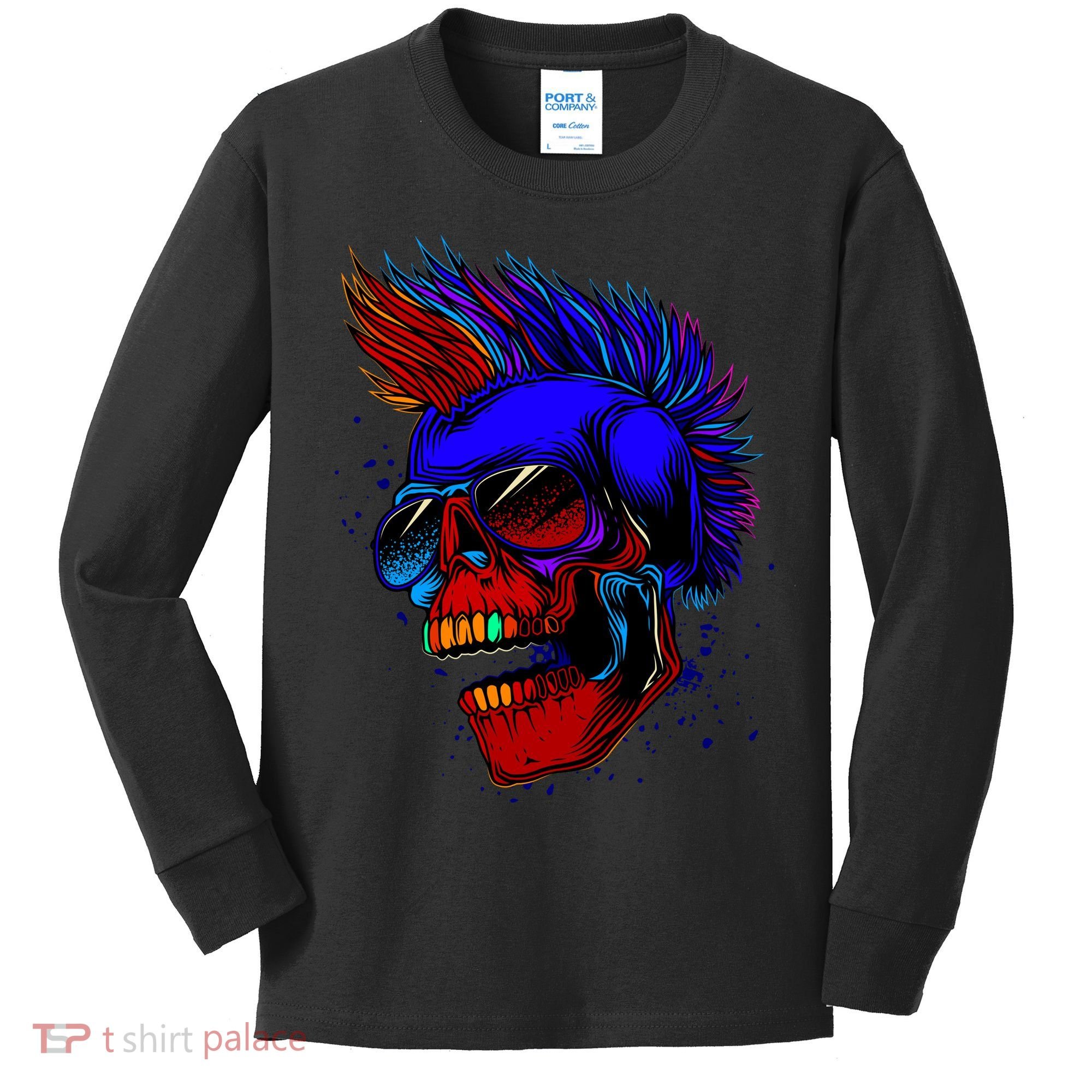 Punk Rock Neon Skull Head Kids Long Sleeve Shirt
