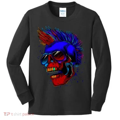 Punk Rock Neon Skull Head Kids Long Sleeve Shirt
