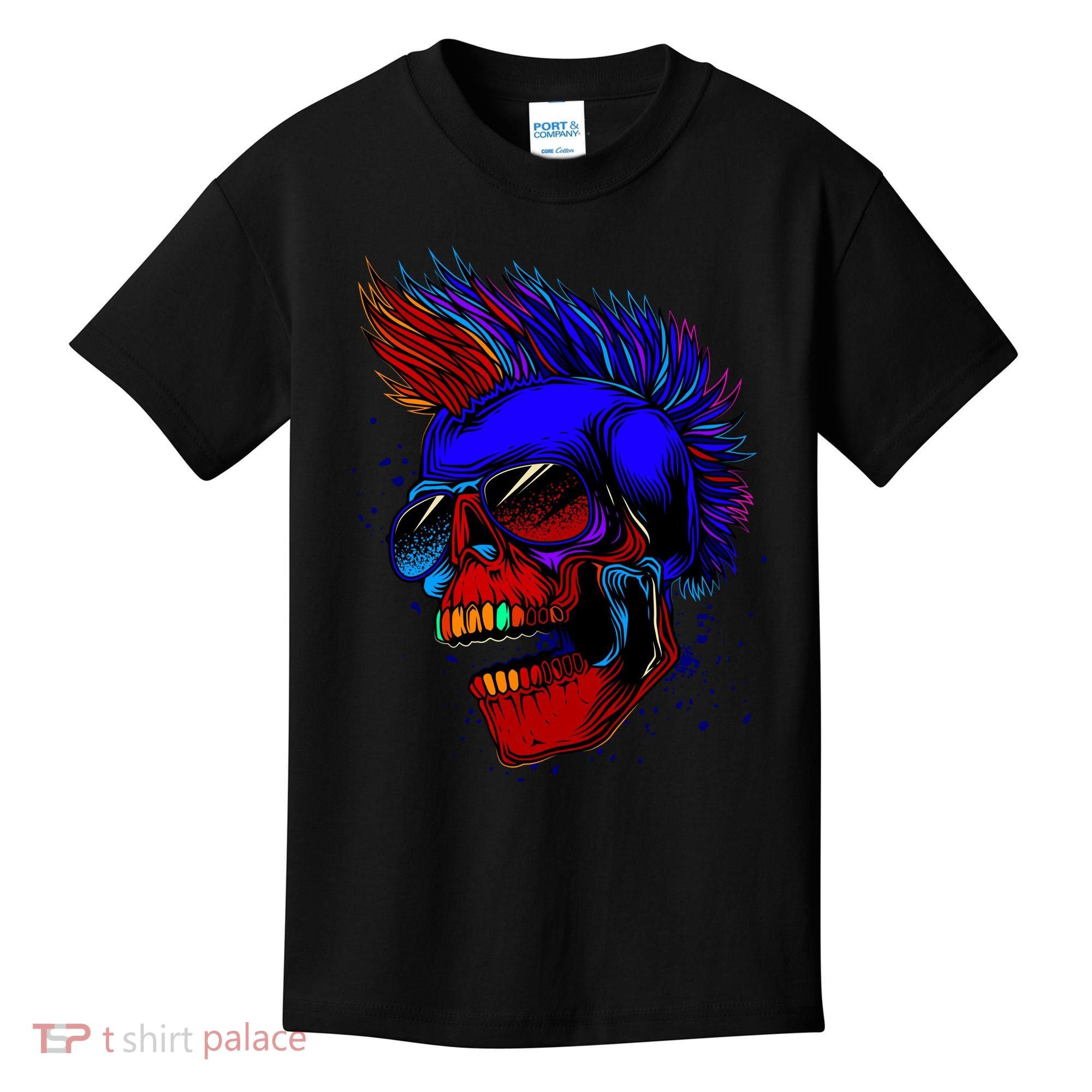 Punk Rock Neon Skull Head Kids T-Shirt