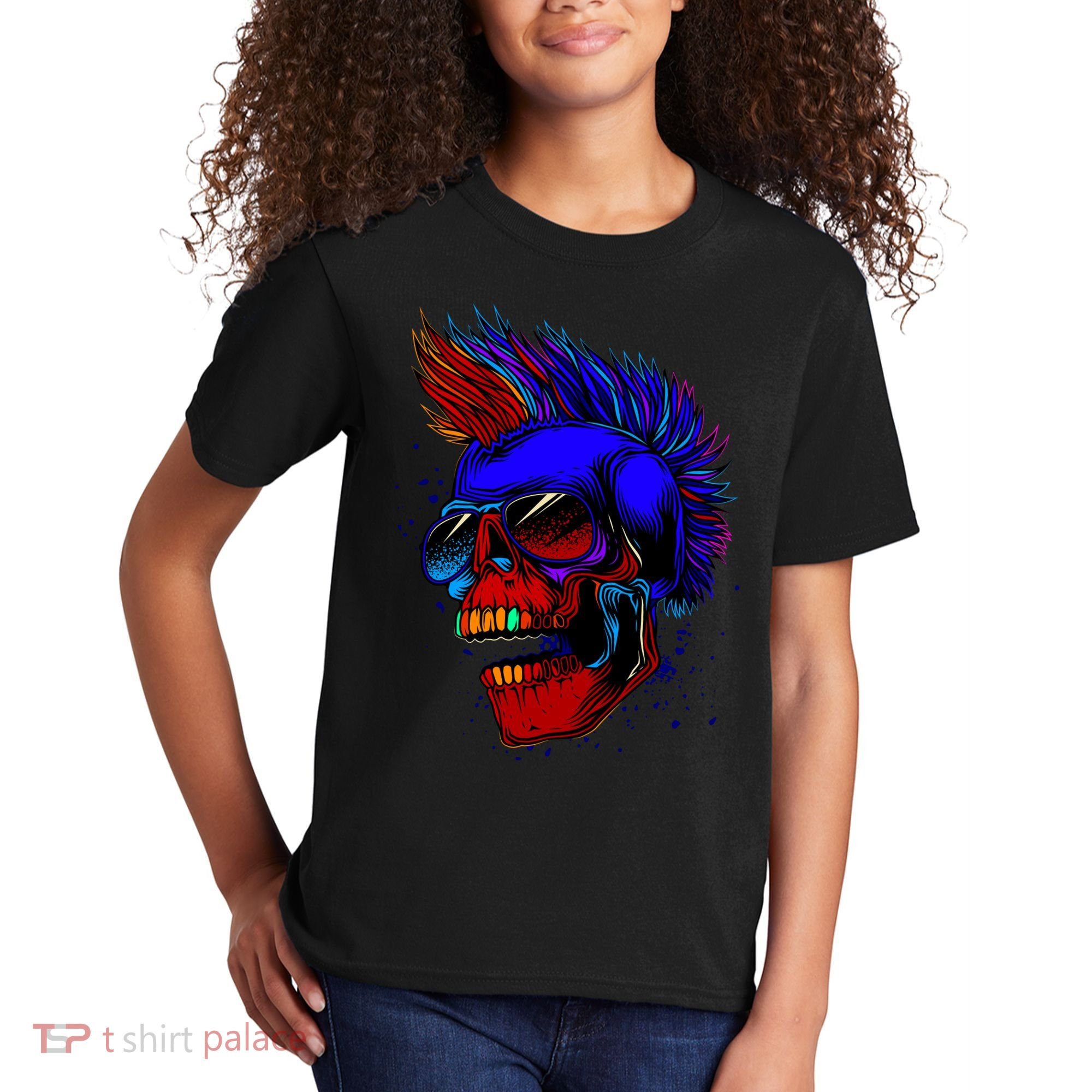 Punk Rock Neon Skull Head Kids T-Shirt