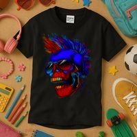 Punk Rock Neon Skull Head Kids T-Shirt thumb 3