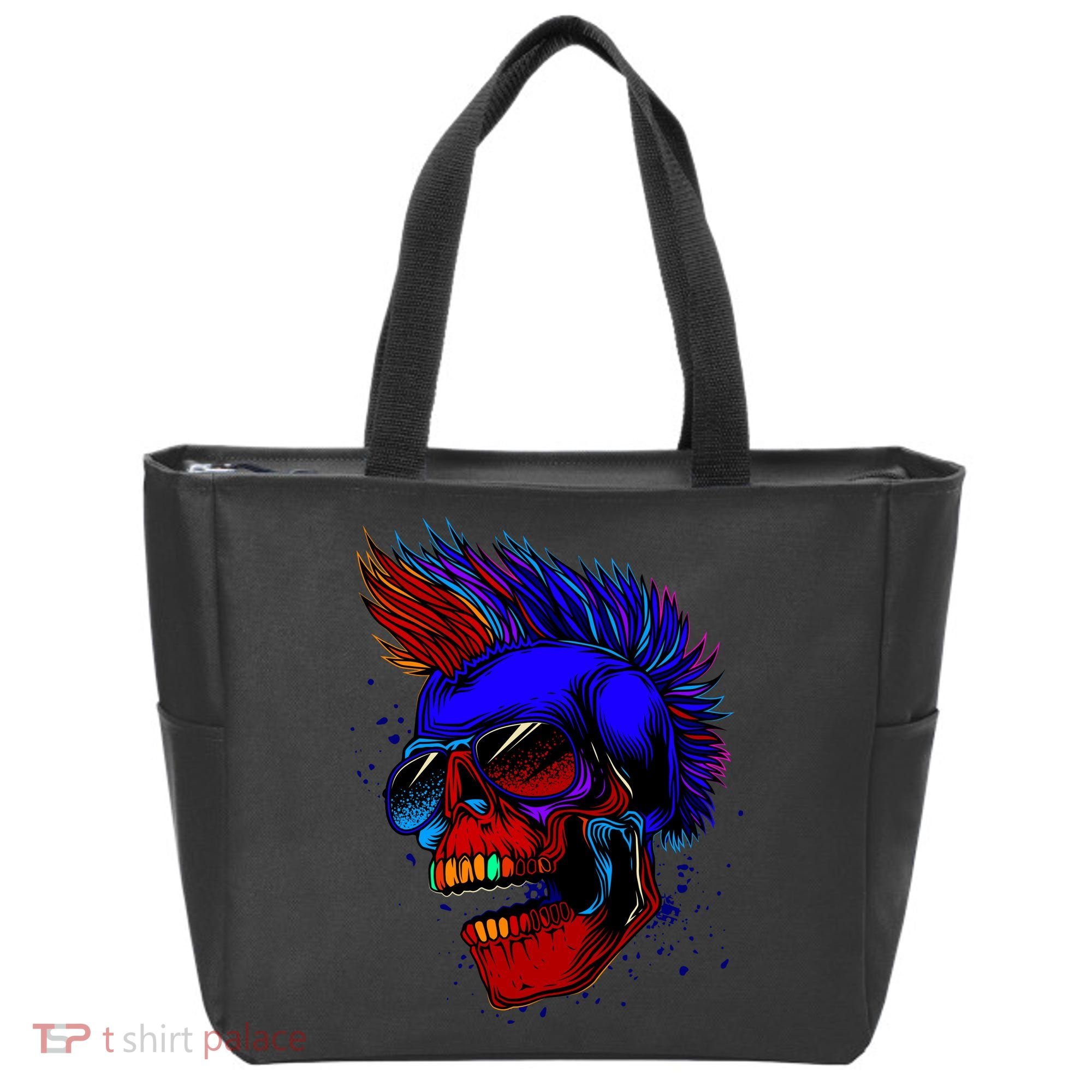 Punk Rock Neon Skull Head Tote Bag