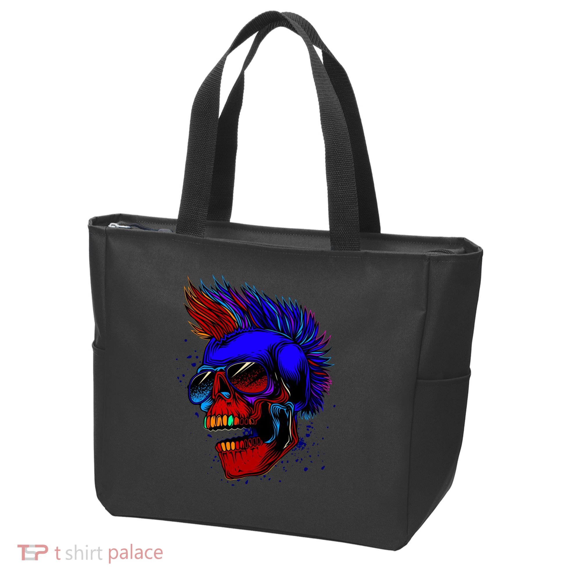 Punk Rock Neon Skull Head Tote Bag