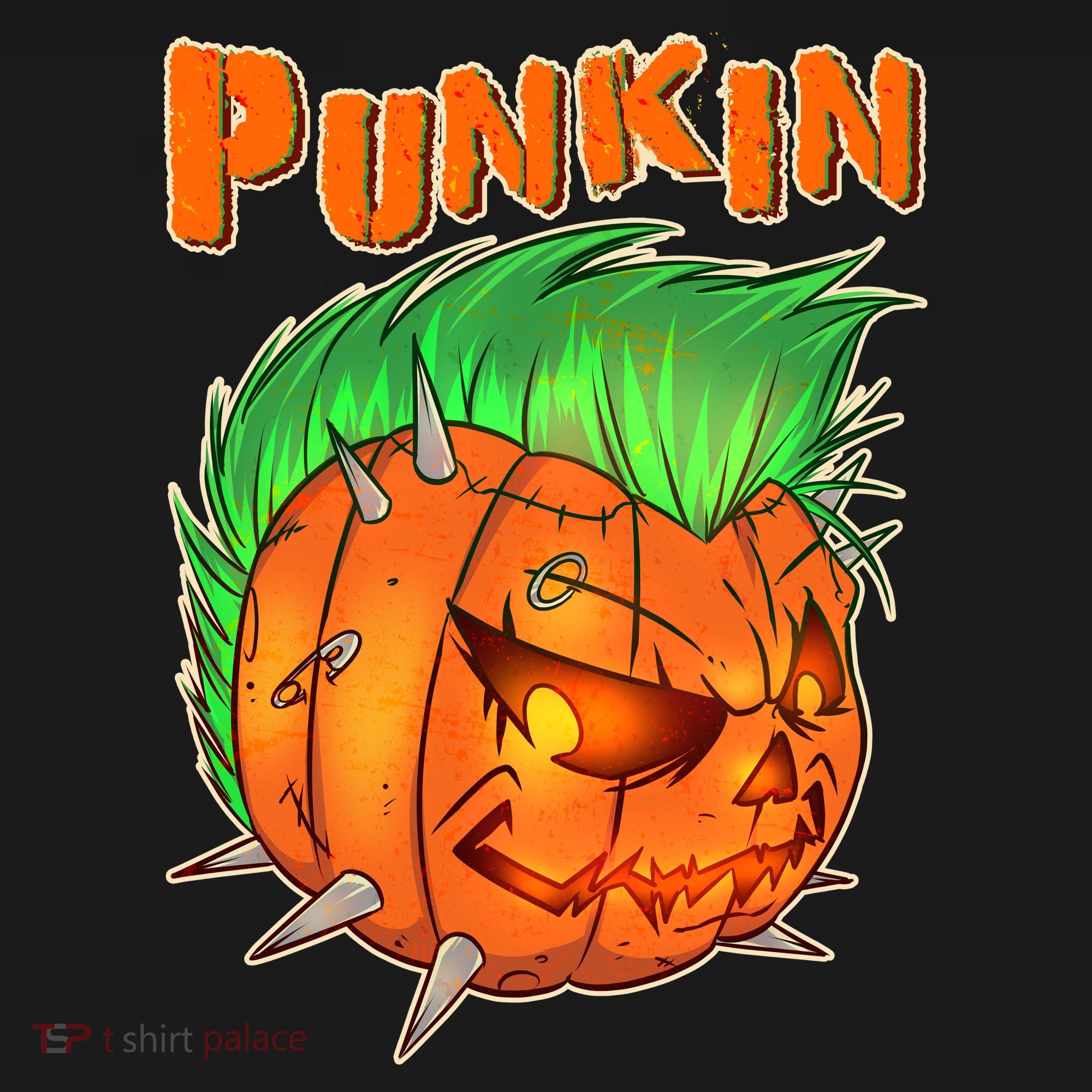 PUNKIN With Mohawk Funny Scary Halloween Button