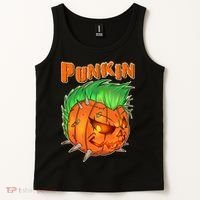 PUNKIN With Mohawk Funny Scary Halloween Tank Top thumb 2