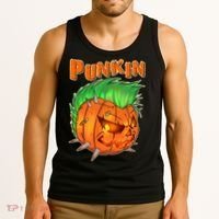 PUNKIN With Mohawk Funny Scary Halloween Tank Top thumb 3