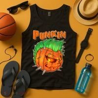 PUNKIN With Mohawk Funny Scary Halloween Tank Top thumb 4