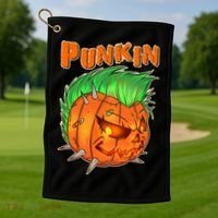 PUNKIN With Mohawk Funny Scary Halloween Golf Towel thumb 1