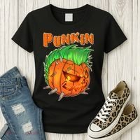 PUNKIN With Mohawk Funny Scary Halloween Women's T-Shirt thumb 3