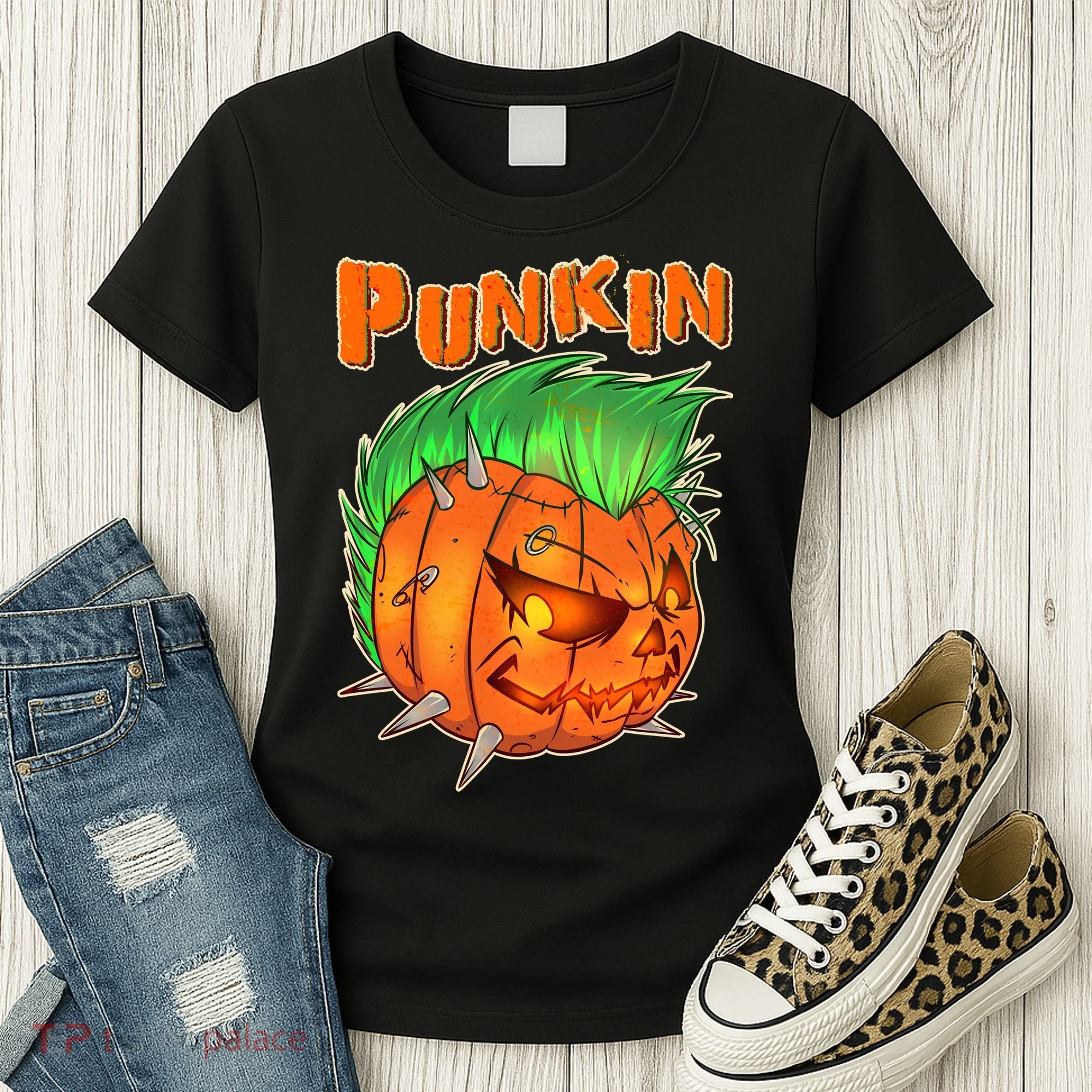 PUNKIN With Mohawk Funny Scary Halloween Women's T-Shirt